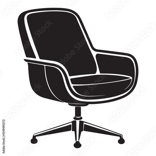 Black ergonomic black leather office chair with wheels isolated on white background for executive workspace