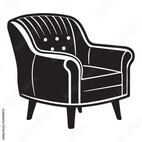 Black leather armchair isolated on white background classic vintage furniture seat luxury interior design comfortable home decor