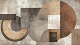 Modern abstract design featuring geometric shapes in earthy tones of beige brown and grey on a textured background