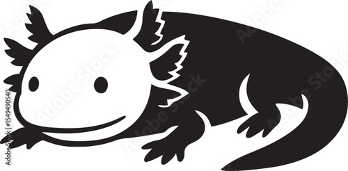 Axolotl silhouette design for pet lovers art, Cute black and white vector creature