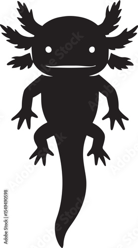 Cartoon axolotl silhouette adorable design, Amphibian character in bold sketch form