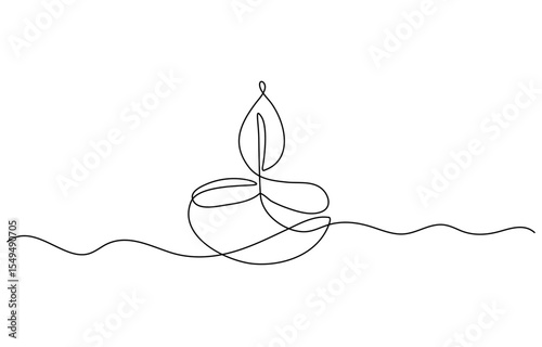 Continuous one line drawing of hand holding diya lamp light for Diwali celebration. Deepavali oil lamp line art vector design.