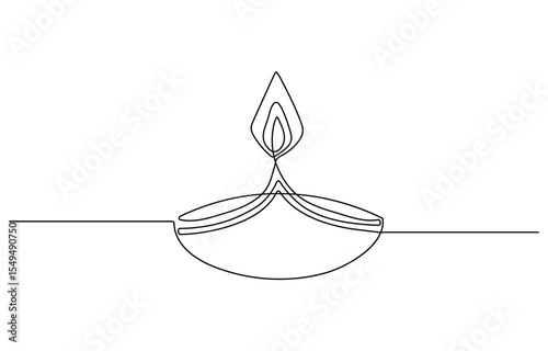 Continuous one line drawing of hand holding diya lamp light for Diwali celebration. Deepavali oil lamp line art vector design.