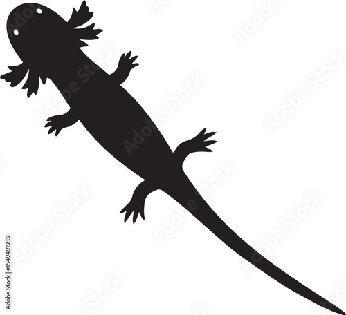Simple axolotl silhouette bold design, Minimal cartoon amphibian artwork