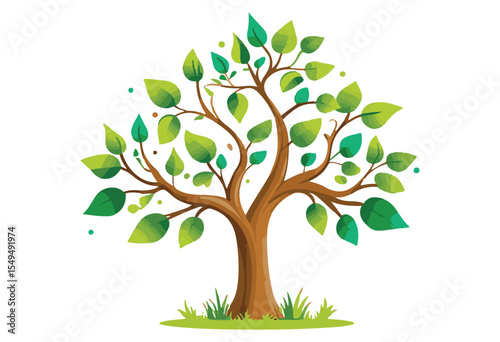 Vibrant green tree illustration on    