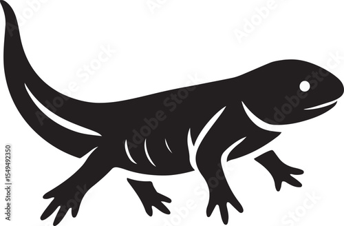 Cute cartoon axolotl silhouette drawing, Smiling axolotl for pet illustration
