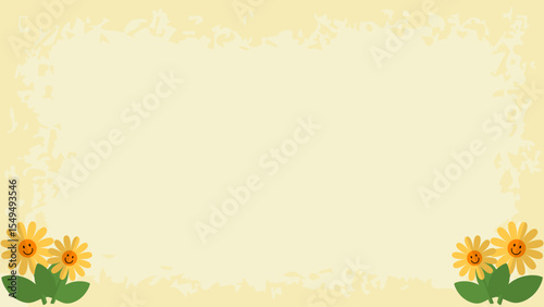 Frame with Flowers. Summer Floral Border Background with Smiling Cartoon Flowers. 