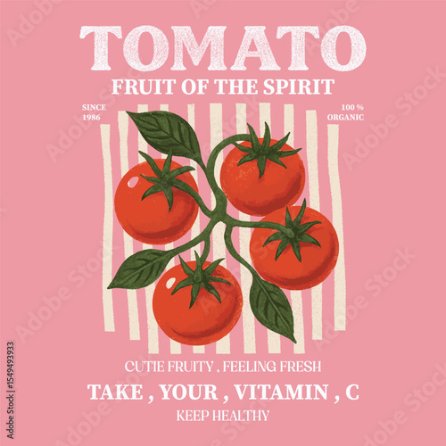 red tomato vintage t‑shirt design, Tomato vegetable artwork for t shirt print, Positive vibes, Organic vegetable farm, typography t‑shirt, vintage t‑shirt, vintage fruit, fruit t-shirt