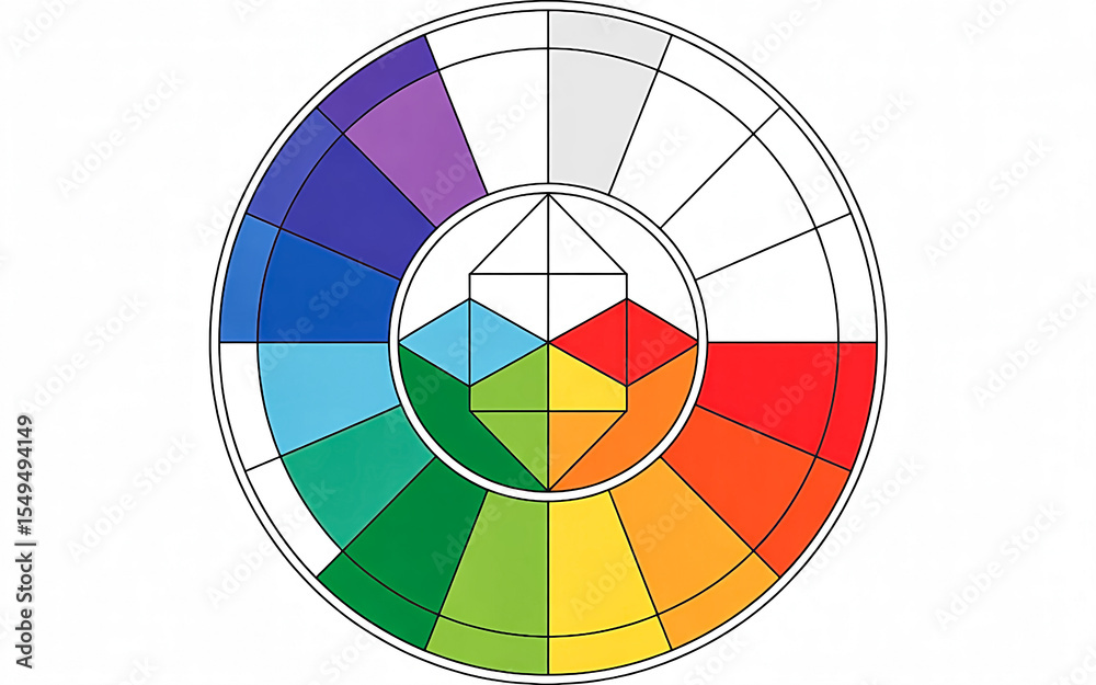 Obraz premium Geometric Color Wheel Primary Shapes and Hues
