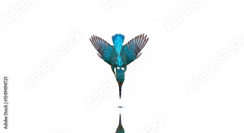 Vibrant kingfisher dives gracefully into clear water reflecting sunlight. AI Generated