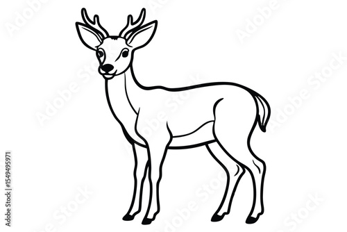 Graceful deer outlined in black stands serenely, its elegant antlers and delicate features catching the eye