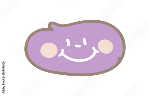 A Cute and Simple Cartoon Illustration of a Smiling Purple Blob Character with Rosy Cheeks and a Brown Outline