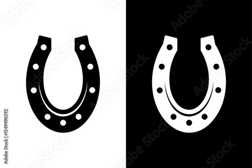 Flat Horseshoe Icon Vector in Black and White.