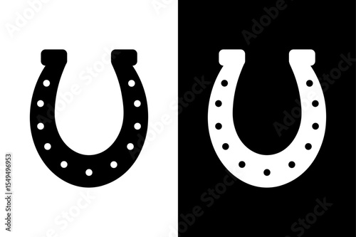 Horseshoe Vector Silhouette Icon on Black and White Background.
