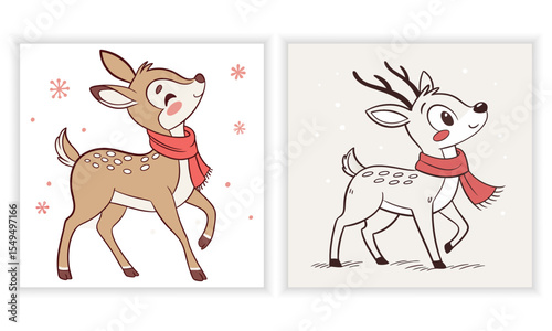 Hand drawn reindeer drawing illustration