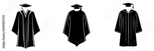 Various styles of black graduation gowns displayed for students preparing for commencement ceremonies