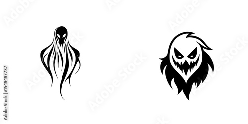 Set of black icons featuring ghostly figures with unique designs and expressions
