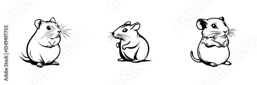 Cute black icon set featuring playful rodents in different poses, suitable for various design projects and illustrations