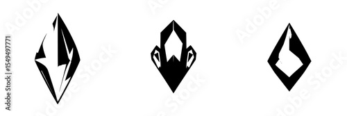 Unique set of black icons showcasing geometric shapes with sharp angles and distinct designs