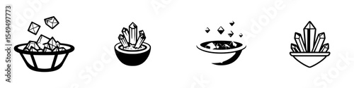 Collection of black icons depicting various types of geological formations and mineral deposits