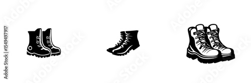 Icons of various boot styles suitable for outdoor activities and fashion trends