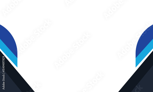 Creative abstract background featuring blue and black curved and diagonal shapes, forming a V-frame with ample white space for content. Ideal for templates, posters, and digital banners.
