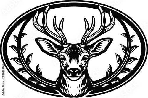 Majestic deer head outline showing elegant antlers and sharp features against a white backdrop