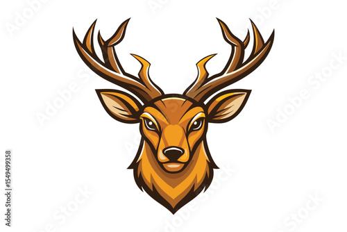 Majestic stag head shows prominent antlers in striking monochrome outline against a white background