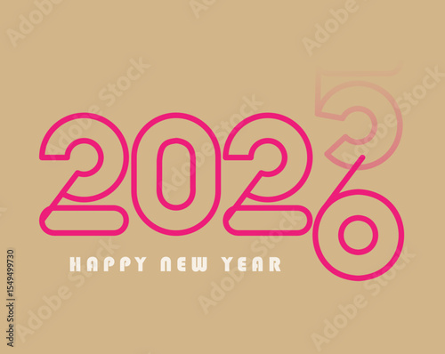 creative concept of 2026 happy new year with pink thin number of 2026 isolated in earth tone color, 2026 design template.