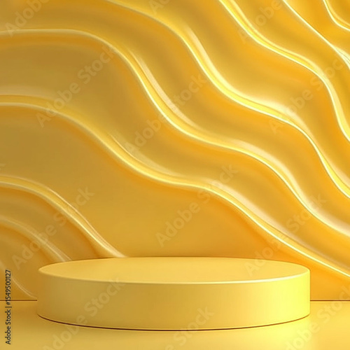 Sunny Yellow Podium Against Smooth Wavy Abstract Forms for Presentations. Generative AI