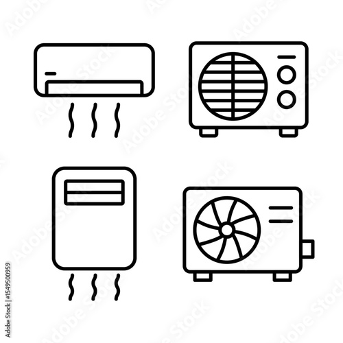 
Illustration showing a set of simple air conditioner icons on a white background