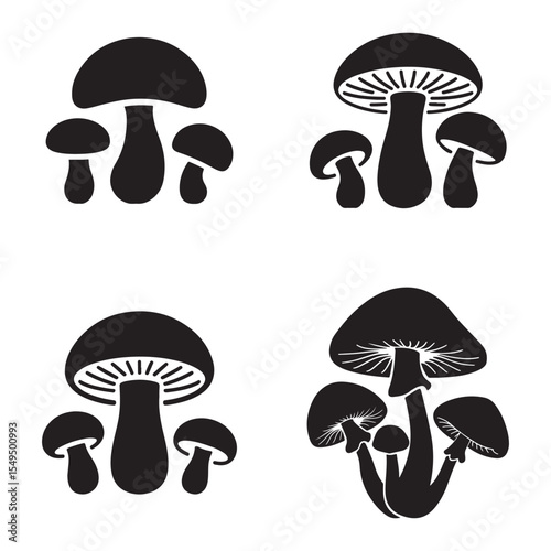 Silhouette Vector of Mushroom Set Simple Black Fungi Illustration