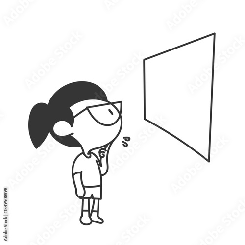 glasses girl looking at blank board cartoon
