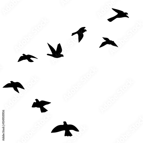 Flock of Birds Silhouette in the Sky | Black Bird Group Vector Illustration