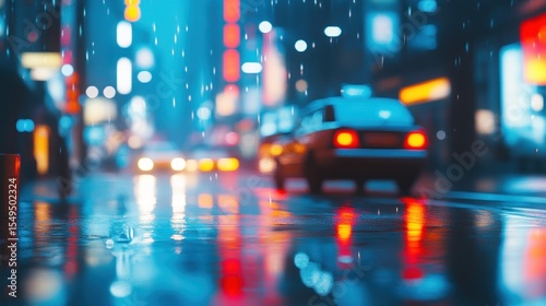 Rainy night city street scene