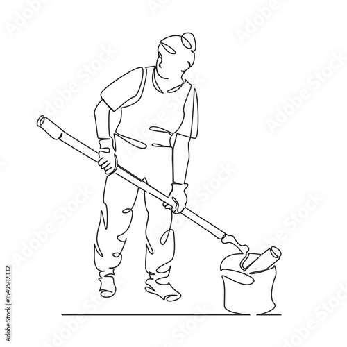 One continuous single drawing line art flat doodle woman, paint, renovation, house, lifestyle, apartment, brush, painter. Isolated image hand draw contour on a white background, hand drawn, not AI
