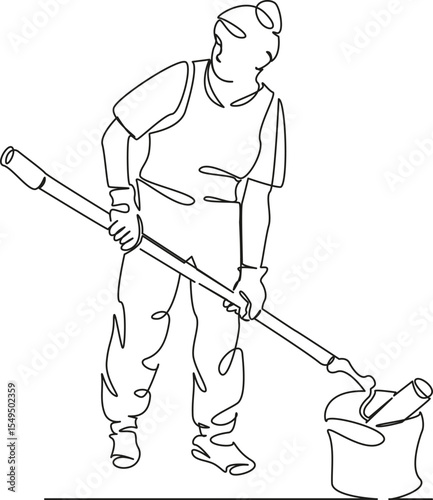 One continuous single drawing line art flat doodle woman, paint, renovation, house, lifestyle, apartment, brush, painter. Isolated image hand draw contour on a white background, hand drawn, not AI