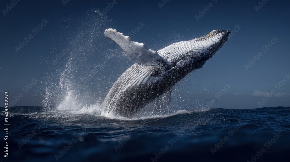 Fototapeta premium Majestic whale leaps from the ocean