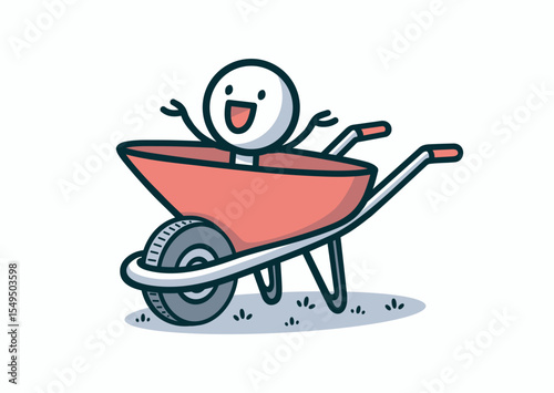 Two-handed wheelbarrow and smiley sitting in it