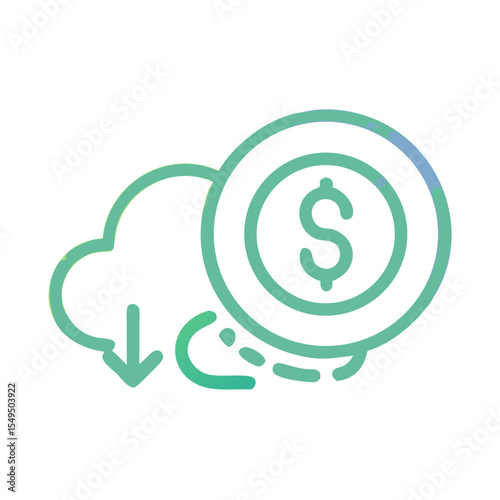Green finance cloud download icon with dollar sign on a white background

