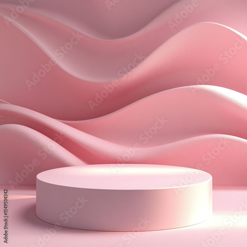 Modern pink stage with soft flowing waves. Generative AI