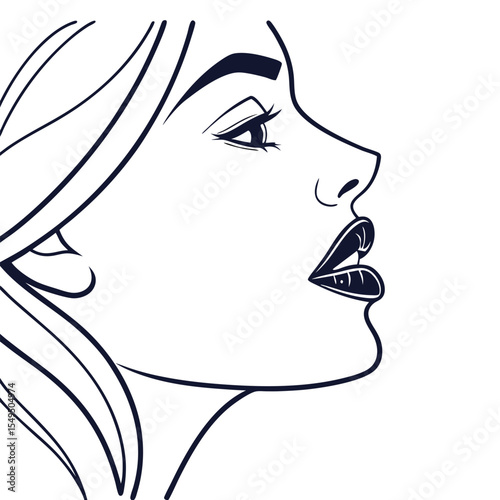 Elegant line art profile of a woman with long hair