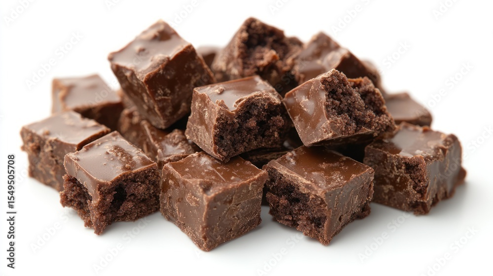 Pile of dark chocolate squares, broken, revealing crumbly filling Pile of dark chocolate squares, broken, revealing crumbly filling