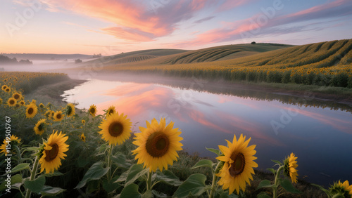 Sunflowers in the early morning