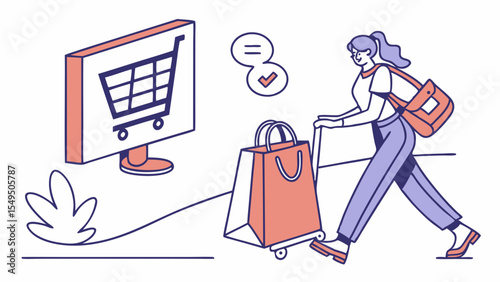 Online Shopping Experience Happy Customer with Shopping Bags.