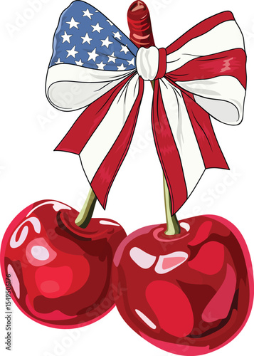 cherry bow with American flag vector
