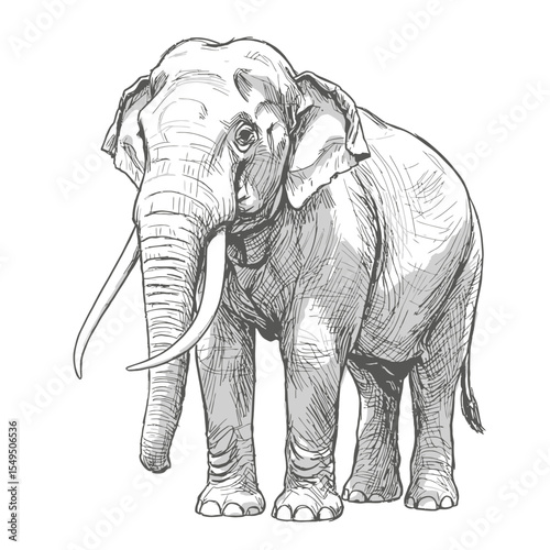 Hand Drawn Elephant Illustration, Vintage Engraved Style Majestic African Elephant Vector Art
