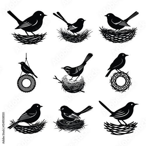 Weaver birds nest icon set silhouette clipart & drawing