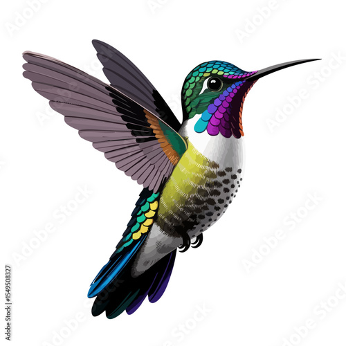 Colorful Hummingbirds Illustration – Elegant Tropical Birds in Flight with Floral Elements