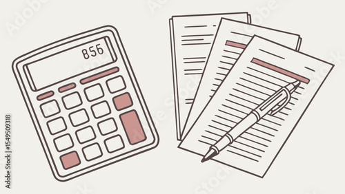 Calculator Documents and Pen Depicting Financial Calculations and Analysis.